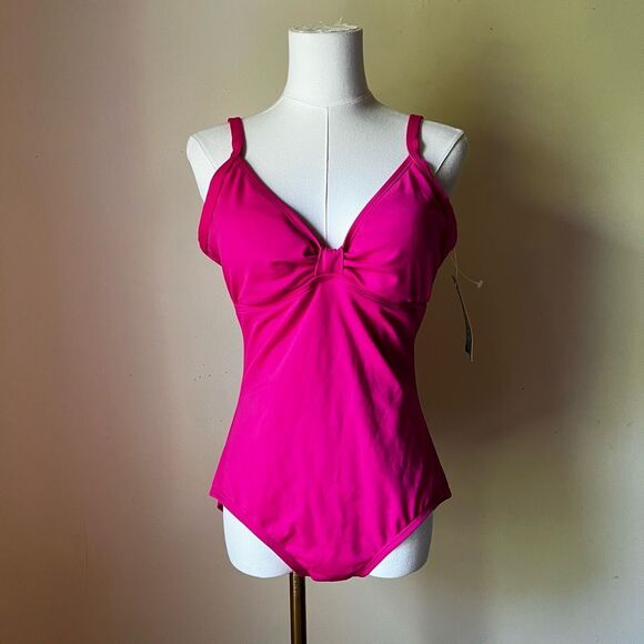 Jantzen Hot Pink One Piece Swimsuit Women’s 12 NWT Full Coverage Classic Fit - Picture 1 of 10